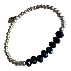 14K Gold Filled 4mm Stretch Bracelet with Swarovski Crystal Black Faceted Beads
